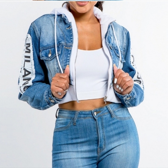 NEW Fashion Tour Distressed Denim Hoodie Jacket - M - Picture 5 of 5